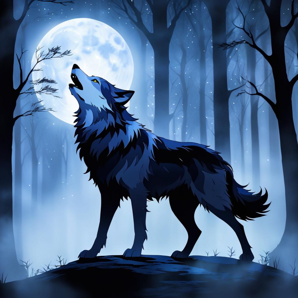 Ethereal Wolf Howling in Moonlit Forest