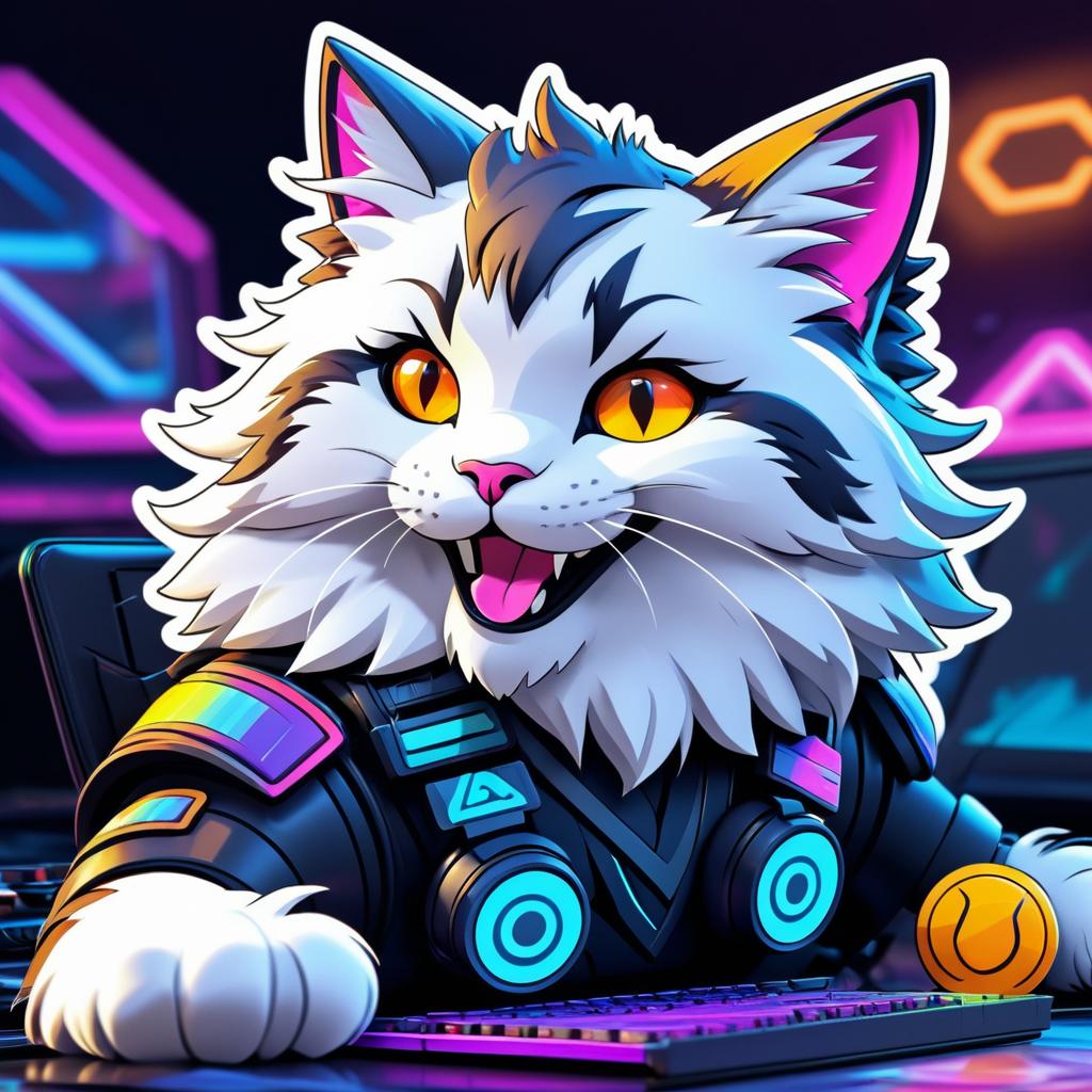 Cheerful Fluffy Cat Esports Gamer Sticker