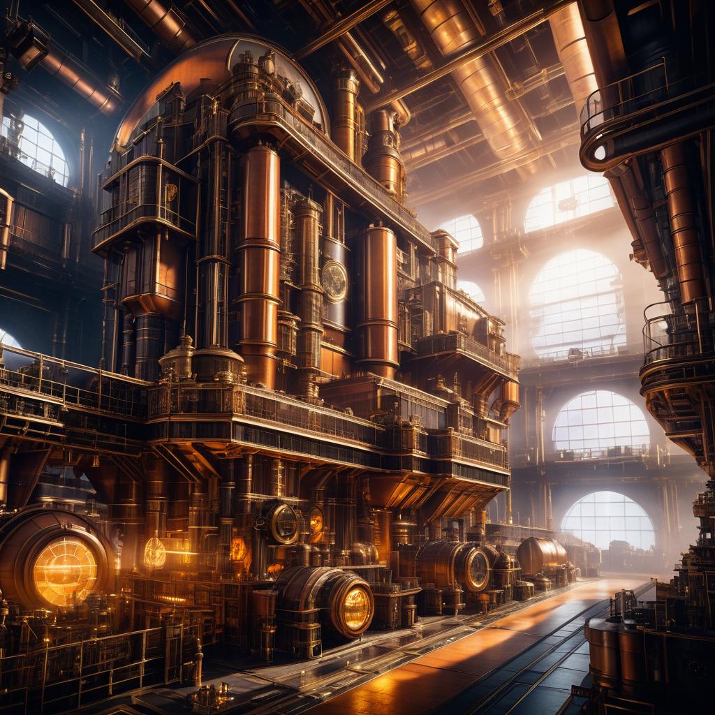 Intricate Steampunk Factory in Space