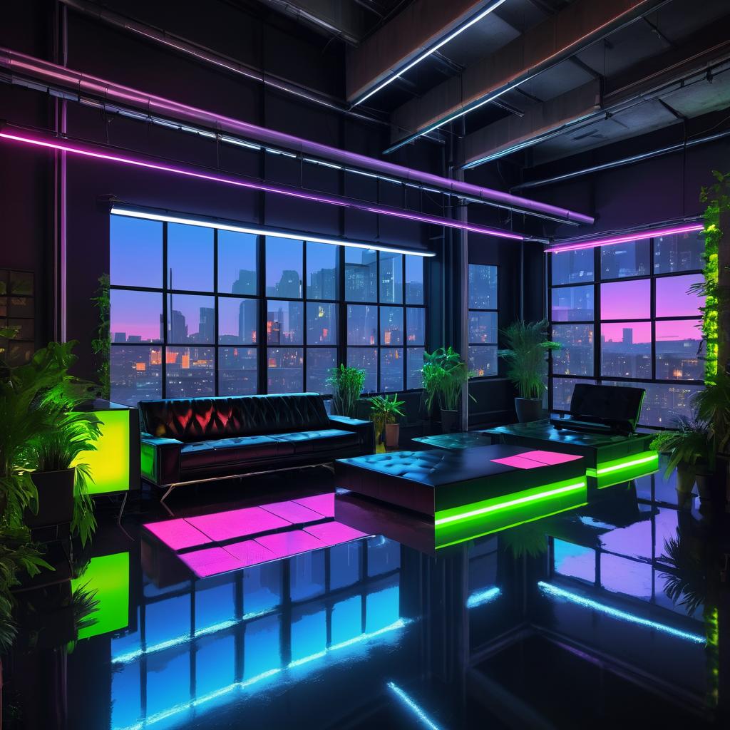 Vibrant Urban Cyberpunk Loft Aesthetic