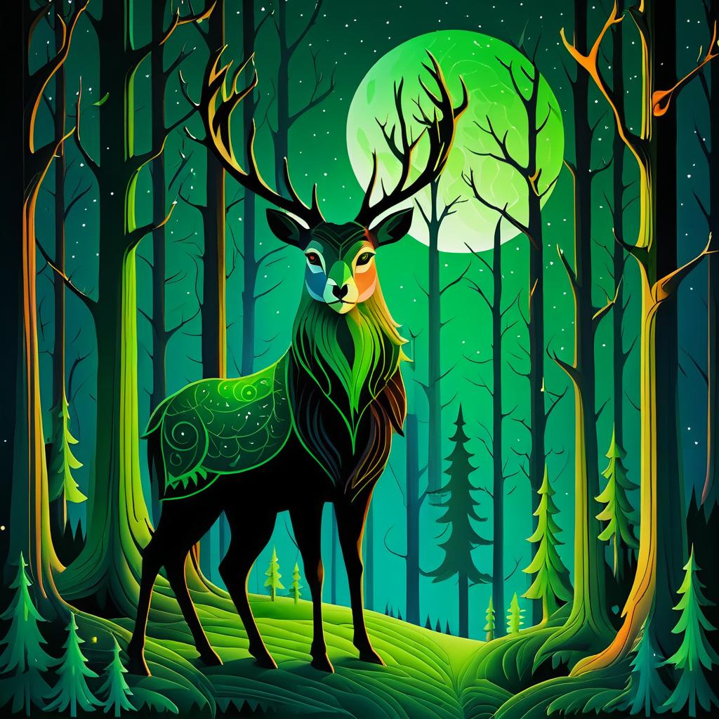 Mystical Forest Guardian Under Green Moon