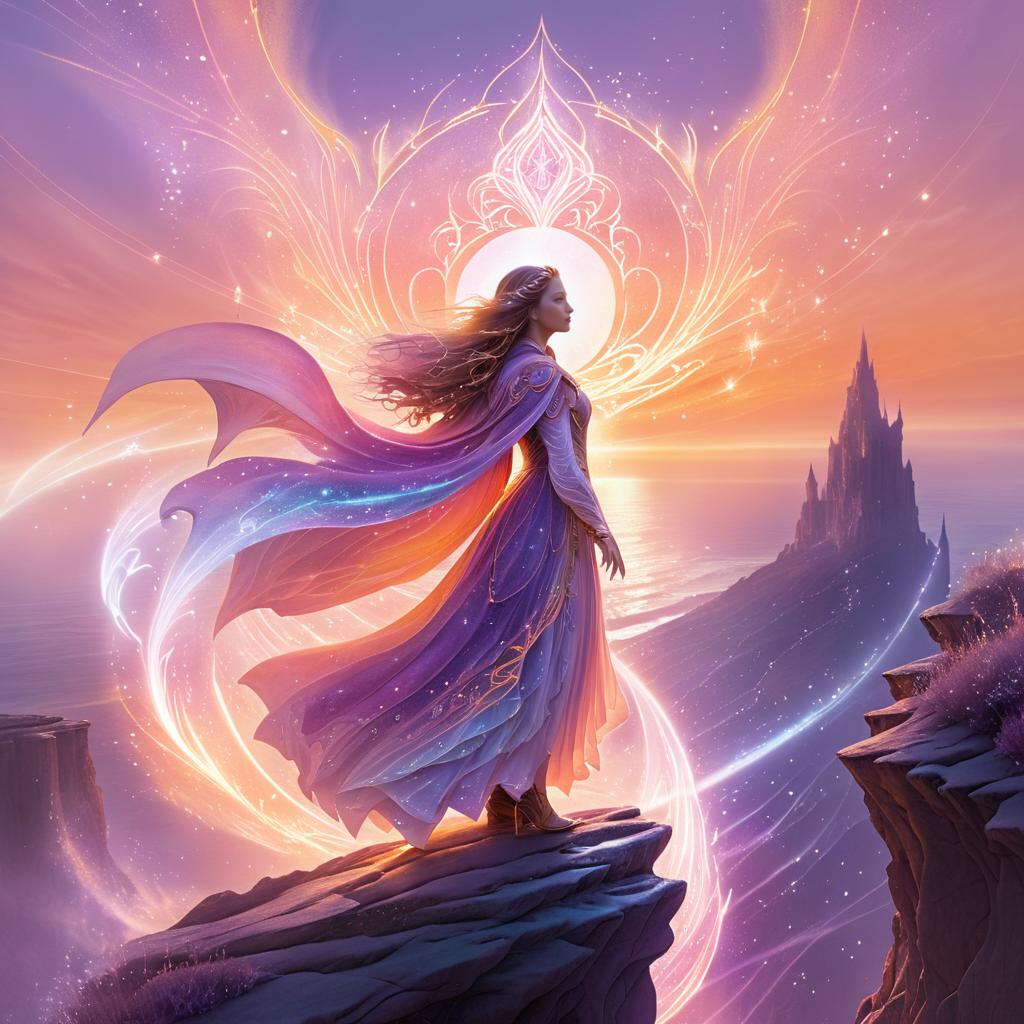 Ethereal Sorceress at Sunset Cliff