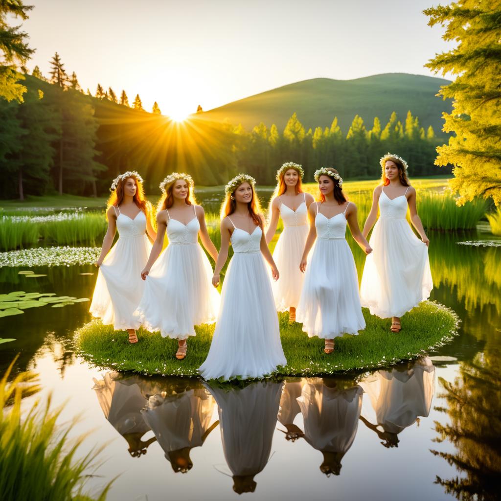 Joyful Gathering by the Mountain Pond