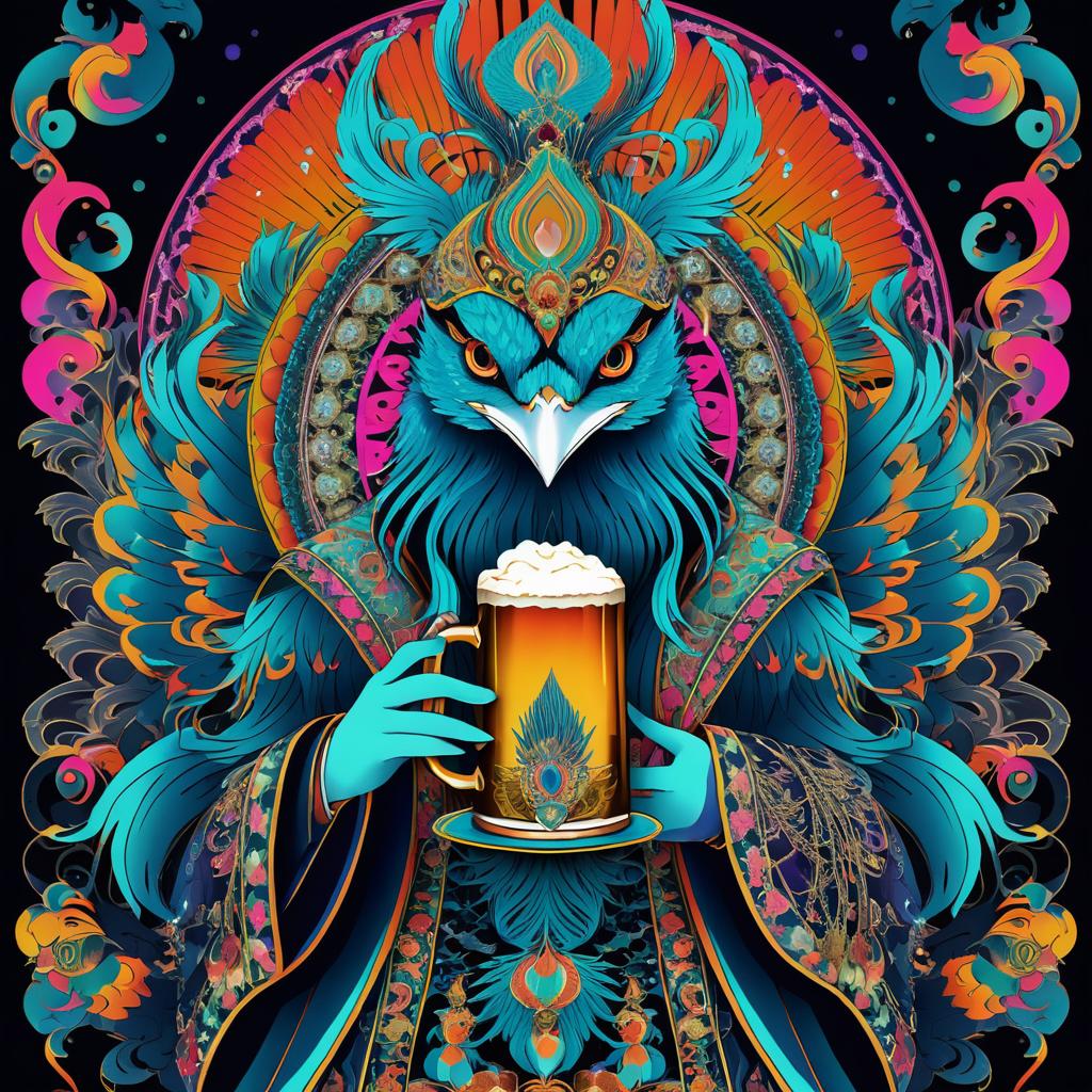 Psychedelic Anime Peacock with Brews