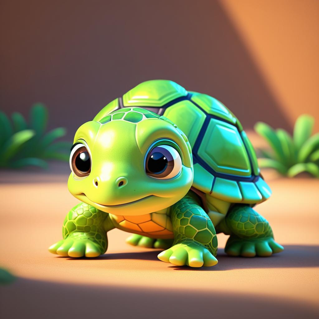 Adorable Pixar-Style Baby Tortoise Render