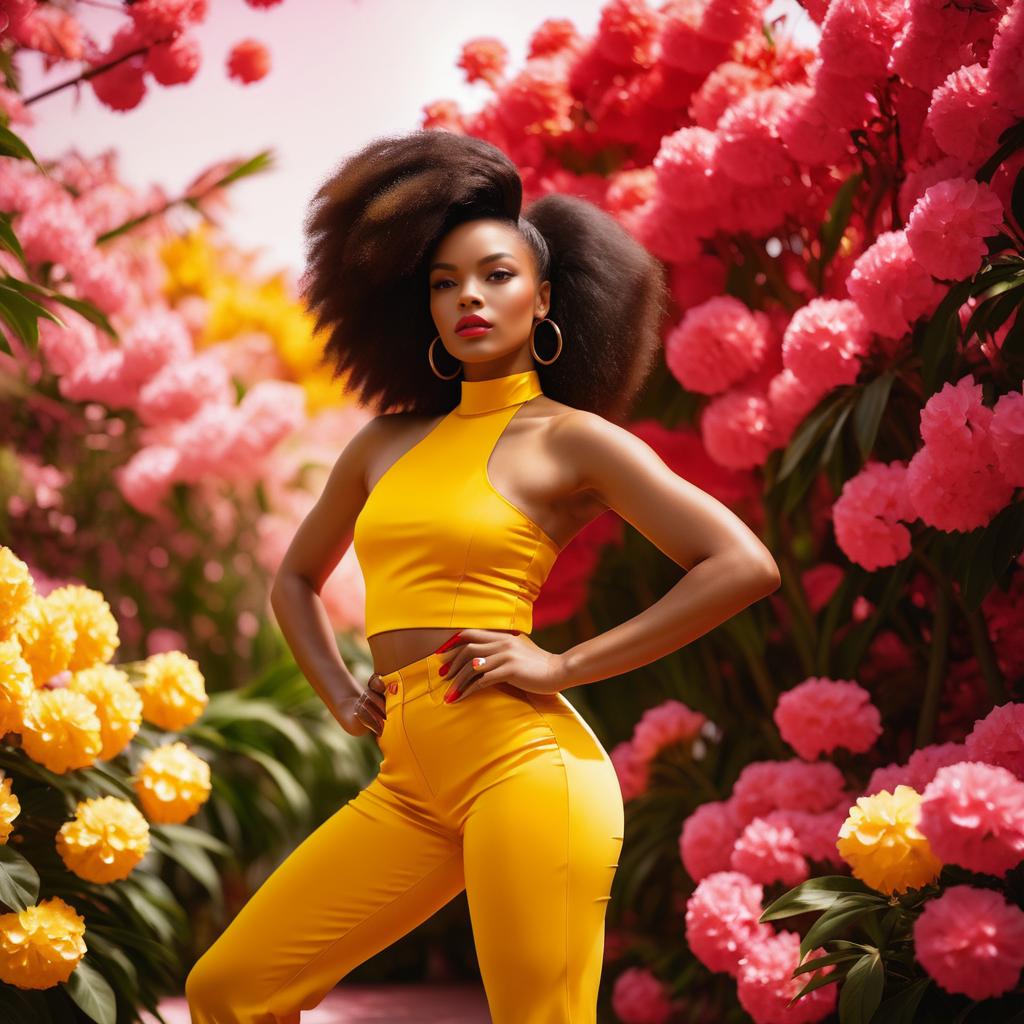 Vibrant Model Among Blossoming Flowers