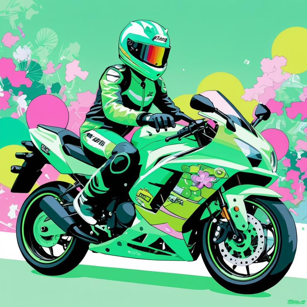 Vibrant Mint-Green Kawasaki Ninja Artwork