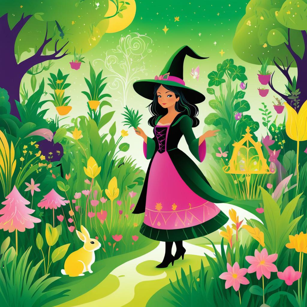 Whimsical Witch in a Magical Garden