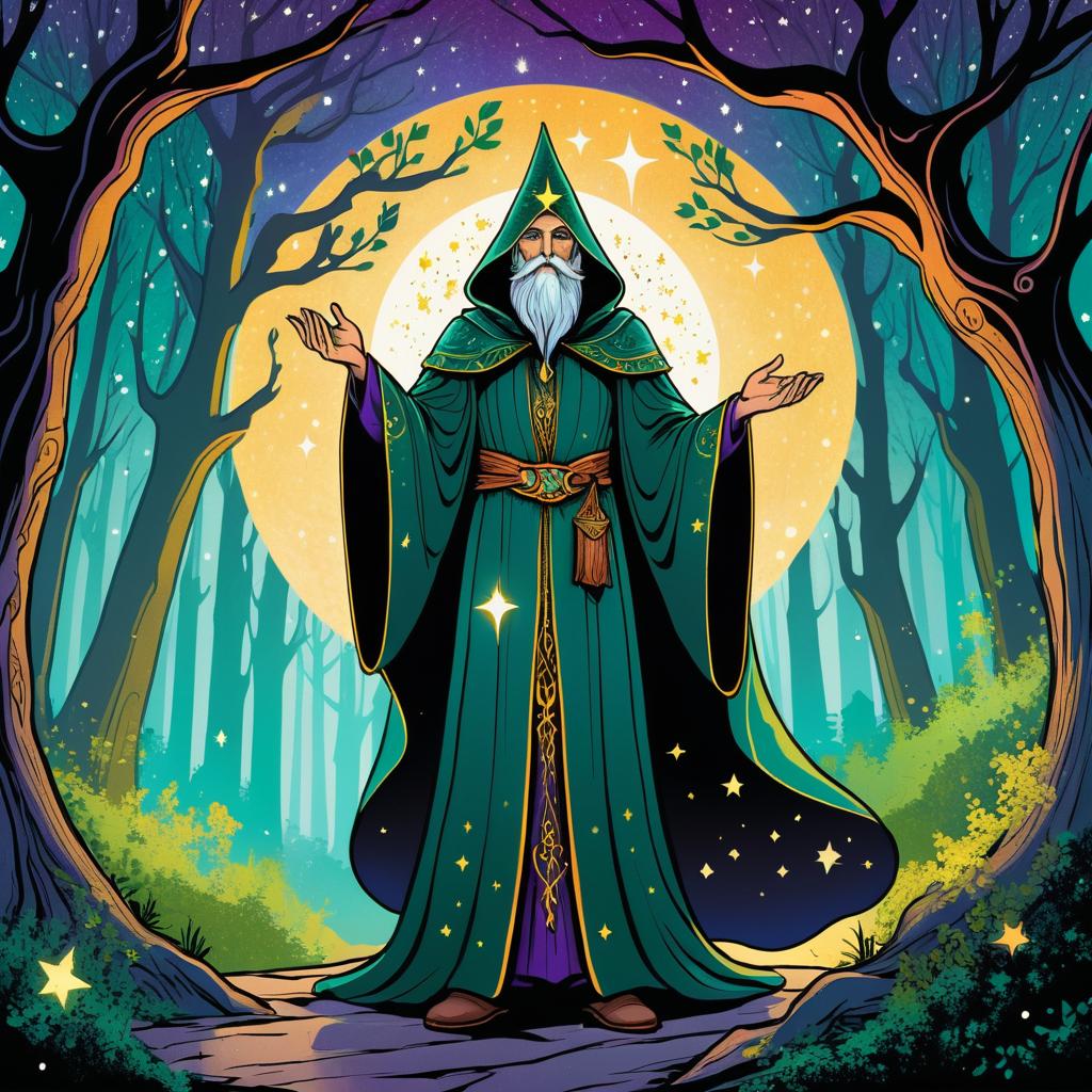 Melancholic Wizard in Enchanted Forest