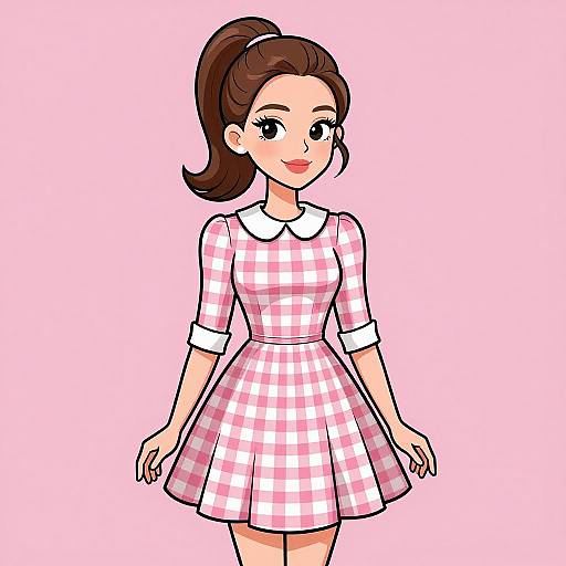 Retro Woman in Pink Gingham Dress