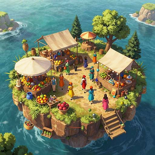 Floating Island Marketplace Fantasy Scene