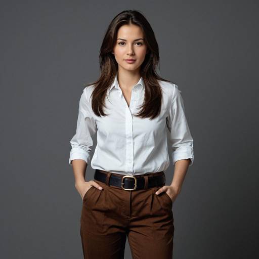 Confident Woman in White Shirt and Brown Pants