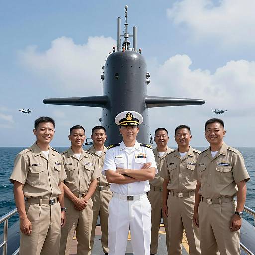 Naval Submarine Crew in Ocean Setting