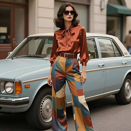 Glamorous 1970s Fashion in Urban Setting