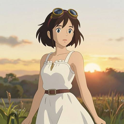 Realistic Anime Woman at Sunrise