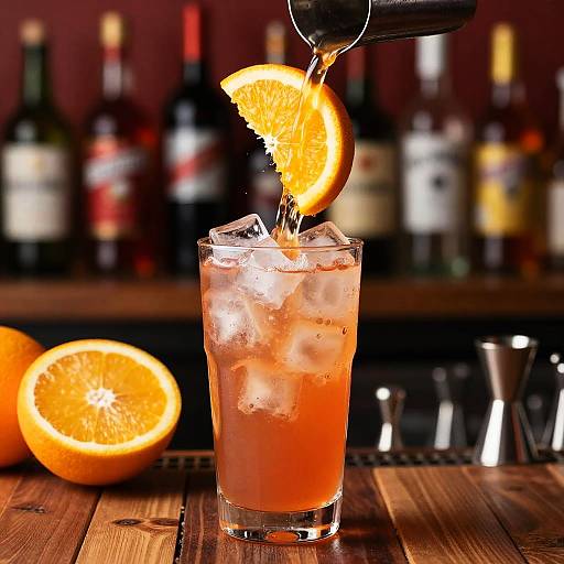 Vibrant Cocktail Pour with Orange Slice