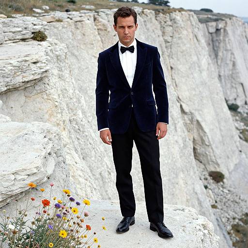 Man in Midnight Blue Velvet Blazer