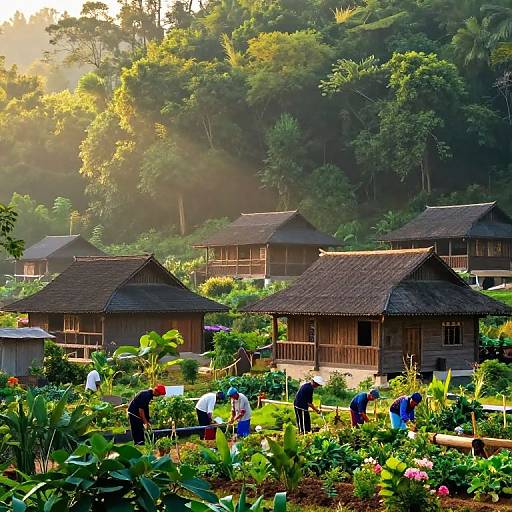 Rustic Green Village at Dawn