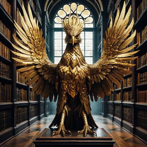 Golden Phoenix Statue in Ancient Library