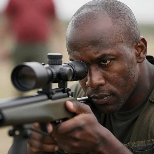 Intense Sniper Portrait in Blurred Background