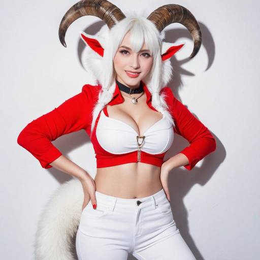 Furry Goat Girl with Red Eyes