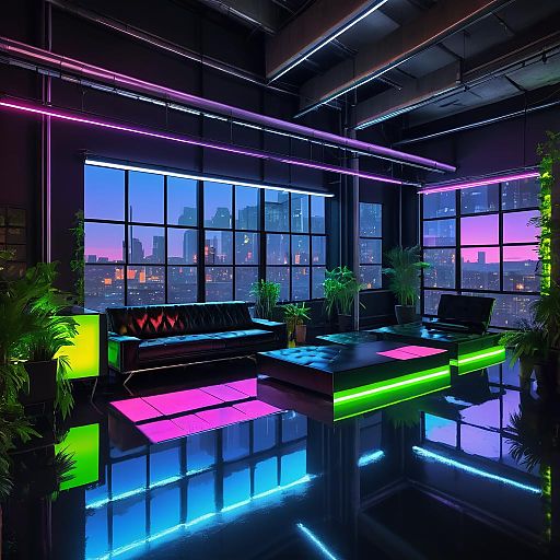 Vibrant Urban Cyberpunk Loft Aesthetic Vibrant Urban Cyberpunk Loft Aesthetic