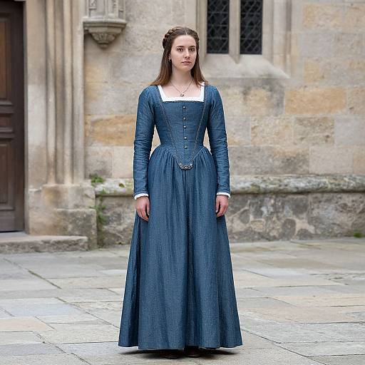 Medieval French Woman in Blue Dress