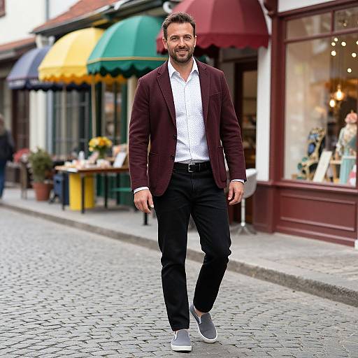 Stylish Man on Charming Cobblestone Street