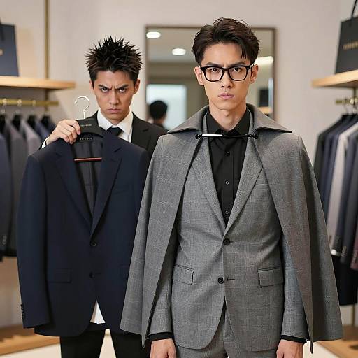 Two Men in Stylish Suits at Clothing Store
