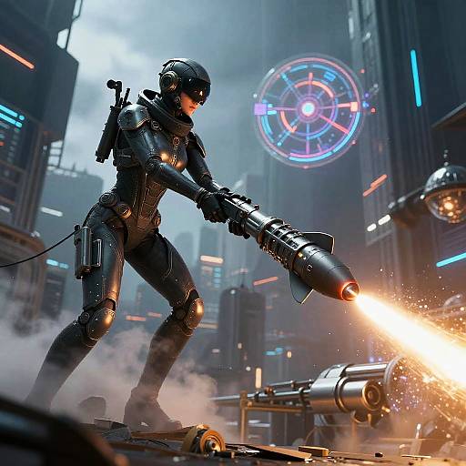 Futuristic Chronotech Assassin Battle