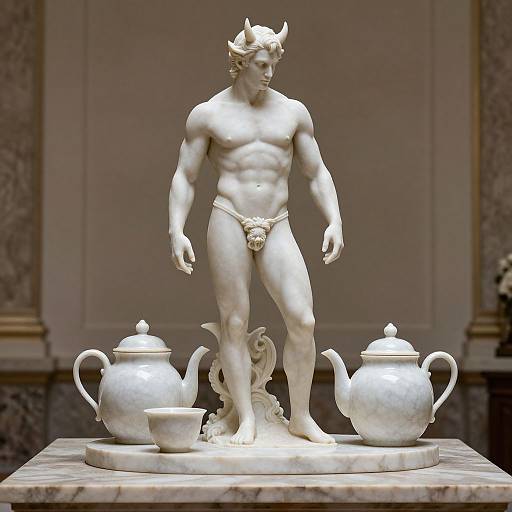Cinematic Marble Devil Tea Set Sculpture