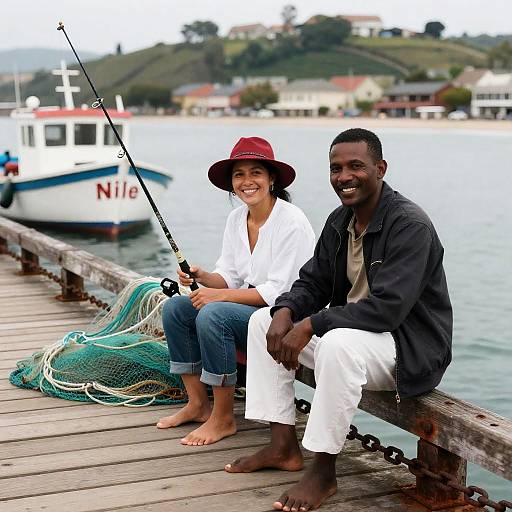 Couple Fishing on a Wooden Pier