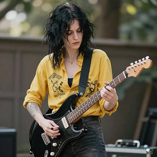 Intense Woman Playing Electric Guitar