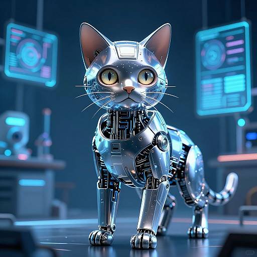 Robotic Feline in Sci-Fi Lab