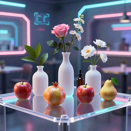 Futuristic Neon Cyber Café Still Life
