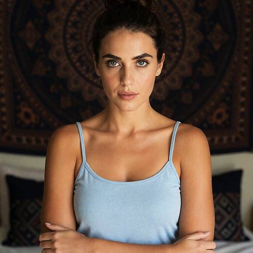 Woman with arms crossed in blue top