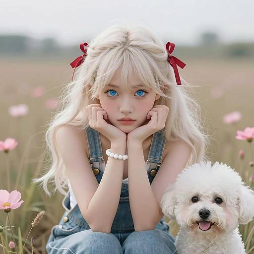 Charming Girl with Fluffy Dog Illustration