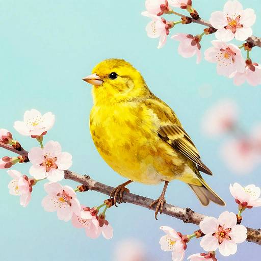 Bright Canary on Cherry Blossom Branch