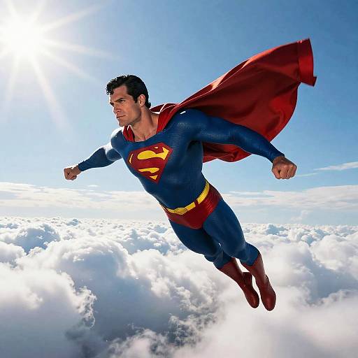 Superman Flying Above Clouds