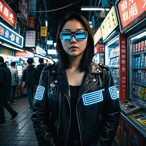 Cyberpunk Woman in Asian Night Market
