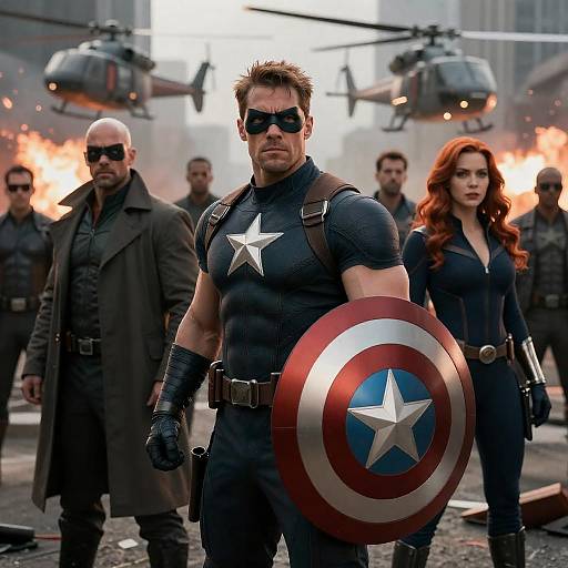 Epic Superhero Team in Battle Scene