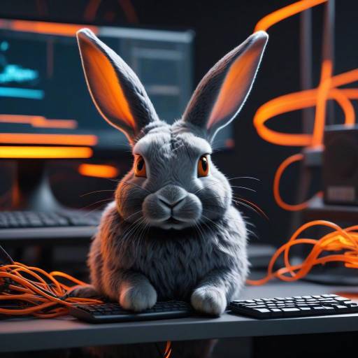 Cinematic Cyberpunk Bunny on Desk Cinematic Cyberpunk Bunny on Desk