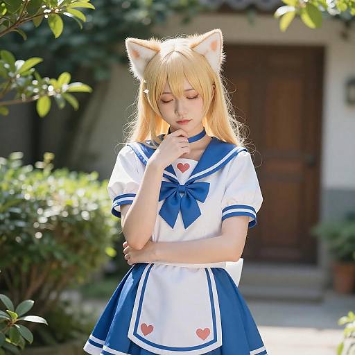 Blonde Anime Cosplayer in Garden