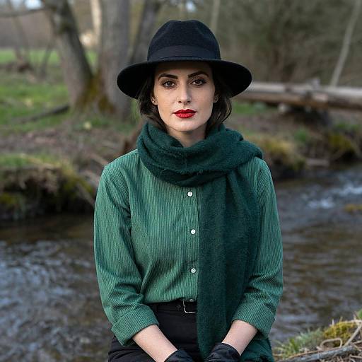 Serene Portrait by a Wooded Stream