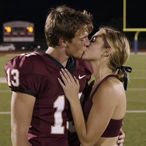 Young Couple Kissing Under Night Lights