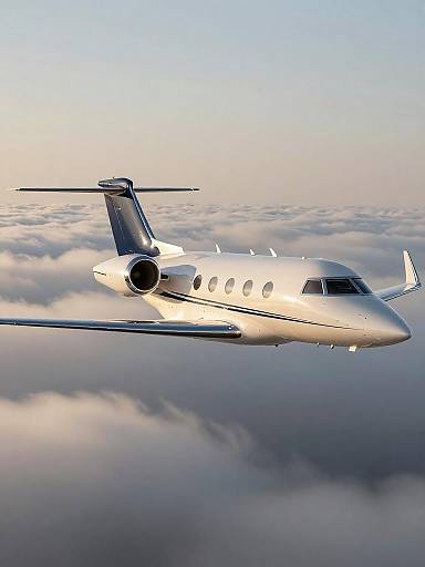 Private Business Jet Flying Above Clouds