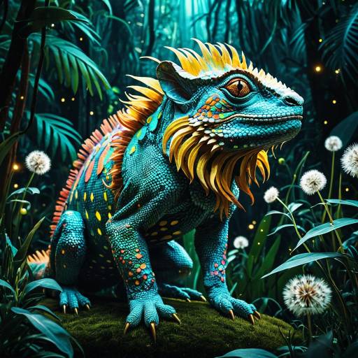 Vibrant Fantasy Chameleon in Tropical Forest Vibrant Fantasy Chameleon in Tropical Forest