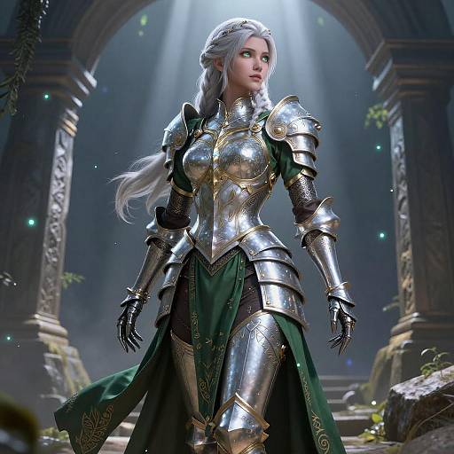 Elegant Elven Paladin in Moonlit Glade