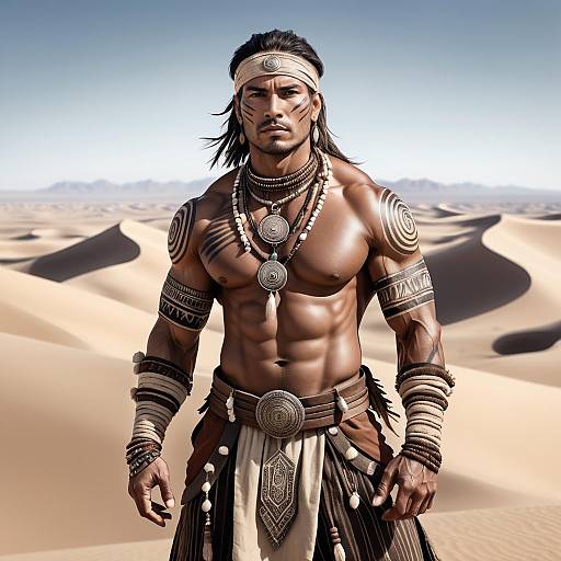 Muscular Tribal Warrior in Desert