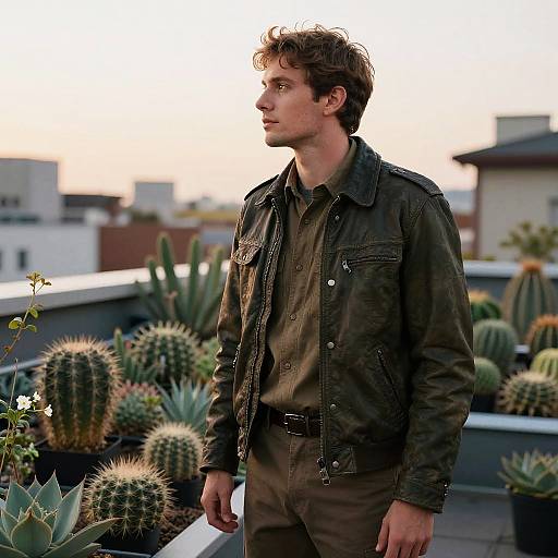 Adventurous Botanist on Rooftop at Dusk